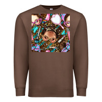 Chestnut hairdresser messy bun hand mirror and scissors with leopard and tiger  Premium Sweatshirt - BundleAndBundleShop