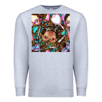 Heather Grey hairdresser messy bun hand mirror and scissors with leopard and tiger  Premium Sweatshirt - BundleAndBundleShop