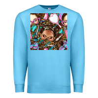 Ocean Blue hairdresser messy bun hand mirror and scissors with leopard and tiger  Premium Sweatshirt - BundleAndBundleShop