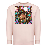 Pale Pink hairdresser messy bun hand mirror and scissors with leopard and tiger  Premium Sweatshirt - BundleAndBundleShop