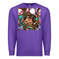 Purple hairdresser messy bun hand mirror and scissors with leopard and tiger  Premium Sweatshirt - BundleAndBundleShop