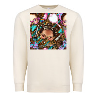 Sandshell hairdresser messy bun hand mirror and scissors with leopard and tiger  Premium Sweatshirt - BundleAndBundleShop