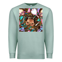 Seafoam hairdresser messy bun hand mirror and scissors with leopard and tiger  Premium Sweatshirt - BundleAndBundleShop