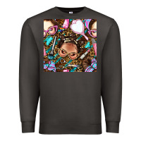 Smoke hairdresser messy bun hand mirror and scissors with leopard and tiger  Premium Sweatshirt - BundleAndBundleShop
