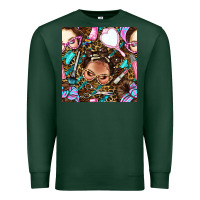 Sports Green hairdresser messy bun hand mirror and scissors with leopard and tiger  Premium Sweatshirt - BundleAndBundleShop