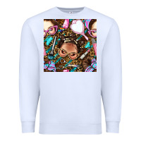 White hairdresser messy bun hand mirror and scissors with leopard and tiger  Premium Sweatshirt - BundleAndBundleShop