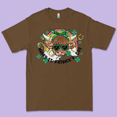 St. Patrick's Day Highland Cow Premium Tee Designed By Maliassmallbusiness