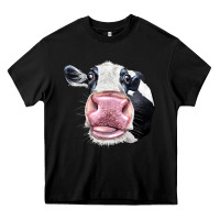Black Cute Holstein Face Heavy Core Tee - LillyAllenDesigns