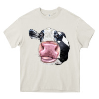 Cream Cute Holstein Face Heavy Core Tee - LillyAllenDesigns