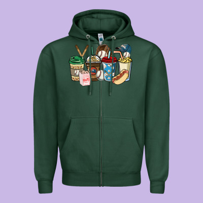 Baseball Coffee Cups Zipper Hoodie Designed By Howdyjamesfarm