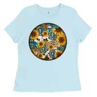 Baby Blue western pattern circle earrings Ladies Tee - Jasminsmagicworld