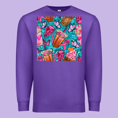 Breast Cancer Coffee Cups With Butterfly Seamless Pattern Bbs Premium Sweatshirt Designed By Bundleandbundleshop