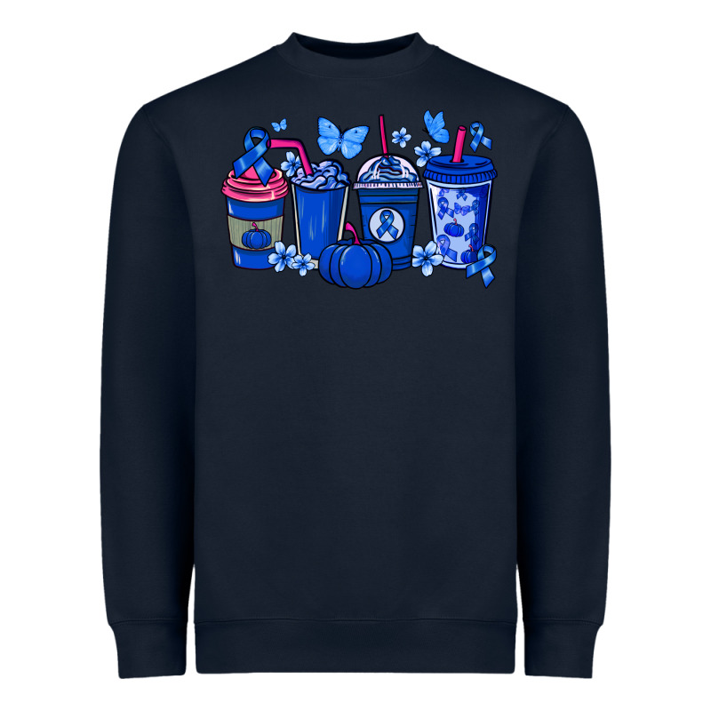 Colon Cancer Coffee Cups Blue Ribbon Heavyweight Sweatshirt by NancyCooperArtShop | Teevron