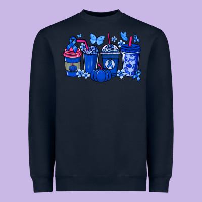 Colon Cancer Coffee Cups Blue Ribbon Heavyweight Sweatshirt Designed By Nancycooperartshop