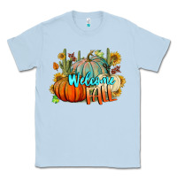Dusty Blue Welcome Fall Pumpkins Classic Tee - BundleAndBundleShop