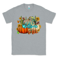 Heather Grey Welcome Fall Pumpkins Classic Tee - BundleAndBundleShop