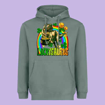 Luckysaurus St. Patricks Day Heavyweight Hoodie Designed By Fadigitalartstudio