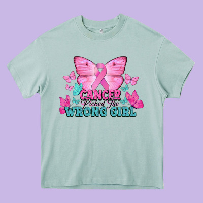 Cancer Picked The Wrong Girl Heavy Core Tee Designed By Nancycooperartshop