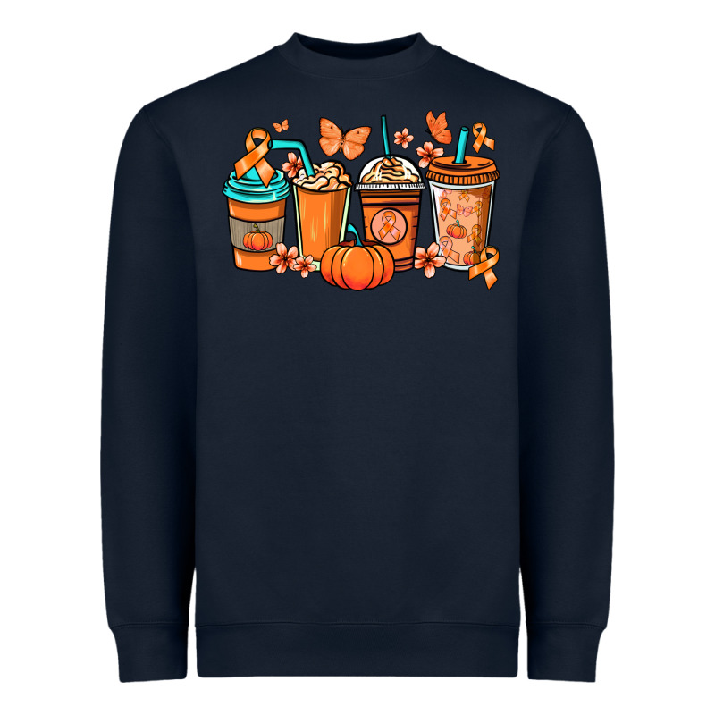 Kidney Cancer Coffee Cups Orange Ribbon Heavyweight Sweatshirt by NancyCooperArtShop | Teevron