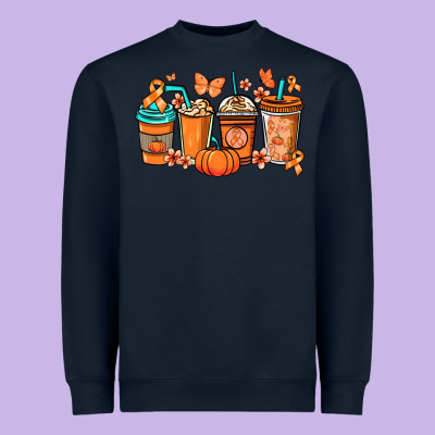 Kidney Cancer Coffee Cups Orange Ribbon Heavyweight Sweatshirt Designed By Nancycooperartshop