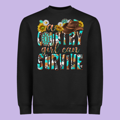 Western A Country Girl Can Survive Heavyweight Sweatshirt Designed By Texasbilliewilder