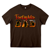 Chocolate Brown American Flag Firefighter Dad Heavy Core Tee - LillyAllenDesigns