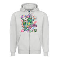 Dove Grey Easter Saurus Rex Easter Day Zipper Hoodie - CowGirlArtShop