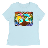 Baby Blue coconut drink with sunglasses Ladies Tee - Jasminsmagicworld