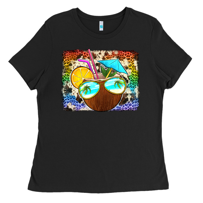 Coconut Drink With Sunglasses Ladies Tee by Jasminsmagicworld | Teevron