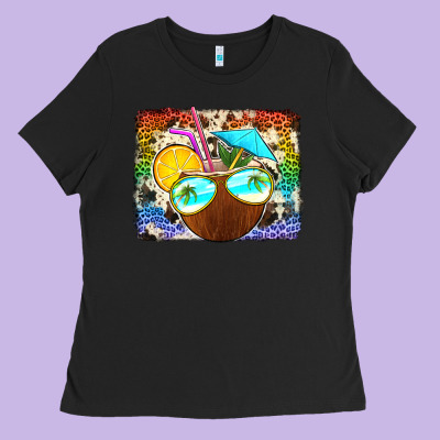 Coconut Drink With Sunglasses Ladies Tee Designed By Jasminsmagicworld