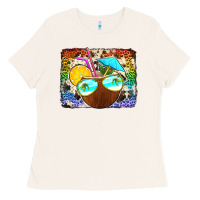 Bone coconut drink with sunglasses Ladies Tee - Jasminsmagicworld