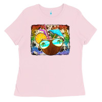 Bubblegum Pink coconut drink with sunglasses Ladies Tee - Jasminsmagicworld