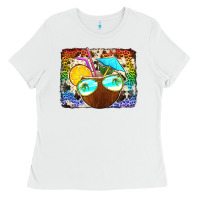 White coconut drink with sunglasses Ladies Tee - Jasminsmagicworld