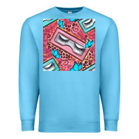 Ocean Blue cosmetic fake eyelashes and butterfly with leopard seamless pattern bb Premium Sweatshirt - BundleAndBundleShop
