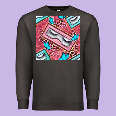 Cosmetic Fake Eyelashes And Butterfly With Leopard Seamless Pattern Bb Premium Sweatshirt Designed By Bundleandbundleshop