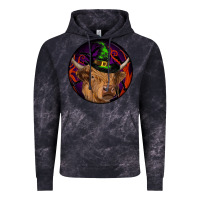 Cloud Black halloween highland cow round Vintage Hoodie - RanaPortraitStore