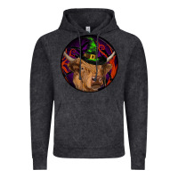 Vintage Black halloween highland cow round Vintage Hoodie - RanaPortraitStore