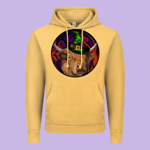 Halloween Highland Cow Round Vintage Hoodie Designed By Ranaportraitstore