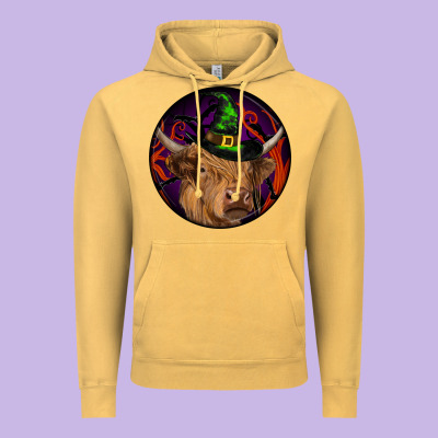 Halloween Highland Cow Round Vintage Hoodie Designed By Ranaportraitstore
