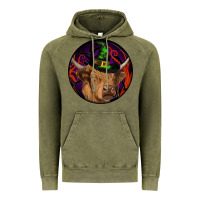 Vintage Olive halloween highland cow round Vintage Hoodie - RanaPortraitStore
