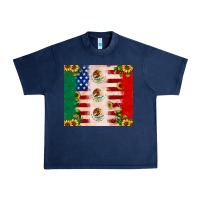 Navy American flag mexico flag sunflower cactus Urban Heavy Tee - JahusDesignShop