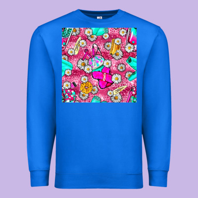 Hairstylist Coffee Cups And Daisy With Leopard Seamless Pattern Bbs Premium Sweatshirt Designed By Bundleandbundleshop