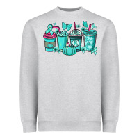 Heather Grey Ovarian Cancer coffee cups teal ribbon Heavyweight Sweatshirt - NancyCooperArtShop