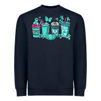 Navy Ovarian Cancer coffee cups teal ribbon Heavyweight Sweatshirt - NancyCooperArtShop