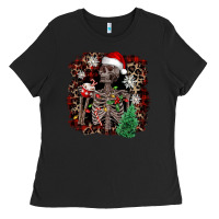 Black Skeleton with coffee cup Christmas Ladies Tee - NancyCooperArtShop