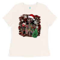 Bone Skeleton with coffee cup Christmas Ladies Tee - NancyCooperArtShop