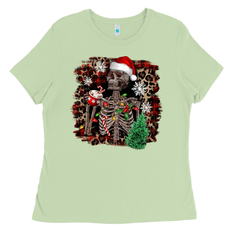 Skeleton With Coffee Cup Christmas Ladies Tee by NancyCooperArtShop | Teevron