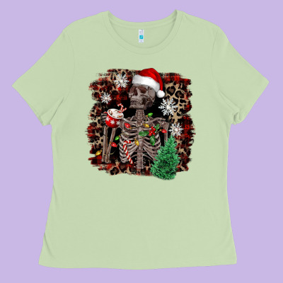Skeleton With Coffee Cup Christmas Ladies Tee Designed By Nancycooperartshop
