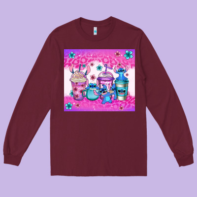 Stitch Coffee Cups Long Sleeve Tee Designed By Jasminsmagicworld