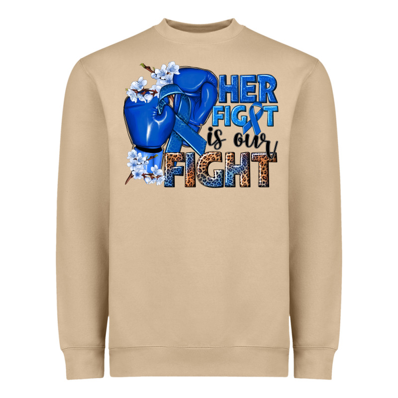 Her Fight Is Our Fight Colon Cancer Blue Ribbon Heavyweight Sweatshirt by NancyCooperArtShop | Teevron